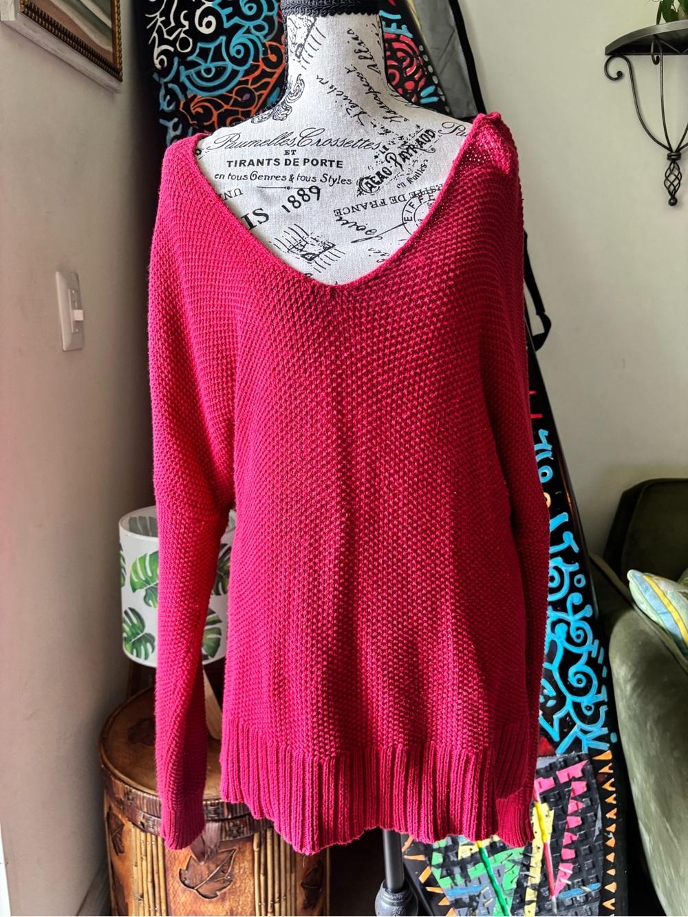 Lucky Brand Feminine Deep V-Neck red Knit Sweater - Women